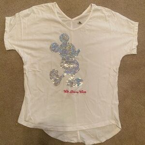 Walt Disney World Mickey Mouse double sided sequin white tee shirt size xs